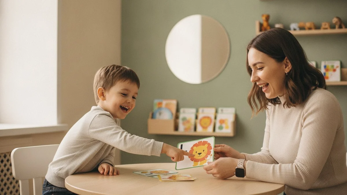 Children's speech therapist working with a child in Almaty